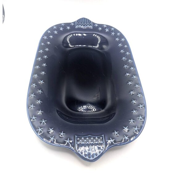 Longaberger Pottery-Retired-Proudly American Blue Stars Shields-Serving Dish - Picture 3 of 9